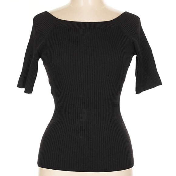 NWT WHBM Black Ribbed Short Sleeve Sweater Size Large - Picture 3 of 6